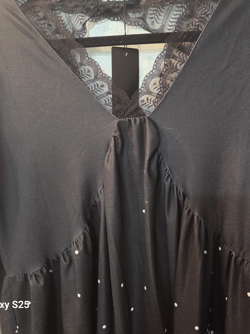 SHEILAY Black Long Sleeve Midi Dress White Stars Size US M. Lace Back - Picture 5 of 12